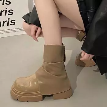 Модные женские ботинки на толстой подошве, осенне-зимние ботильоны, шикарная женская обувь, ботильоны 35 чёрный