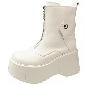 Модные женские ботинки на толстой подошве с молнией спереди, новые универсальные ботинки челси на осень и зиму, тонкие короткие ботинки на толстом каблуке высотой 8,5 см 34 бежевый