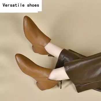 Модные женские ботинки на толстой подошве с острым носком, новые кожаные туфли, зимняя мода, зимние ботинки «Челси», элегантное платье Botas Mujer 35