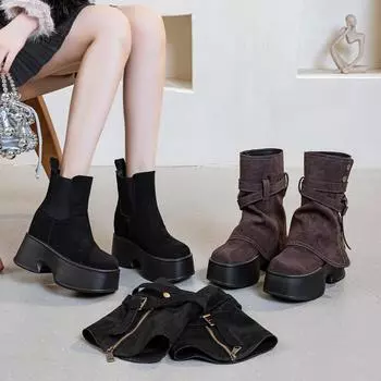 Модные женские ботинки на толстом каблуке, съемные ботильоны для женщин 39 чёрный
