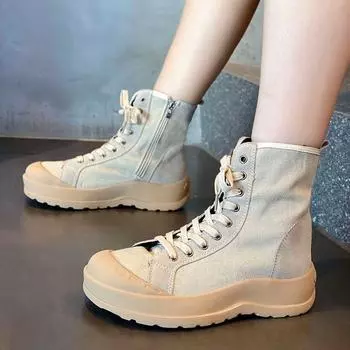 Модные женские ботинки, нескользящие, для улицы, однотонные, 2024, новые, осень-зима, женские ботильоны, износостойкие ботинки с тканевым покрытием 35 бежевый