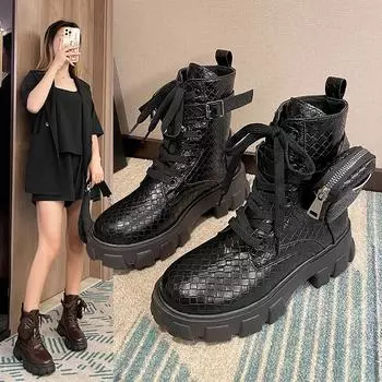 Модные женские ботинки Новые ботильоны Женские туфли-оксфорды на толстой подошве со шнуровкой Черные кожаные туфли Женские сумки Черные ботинки на платформе 35 коричневый