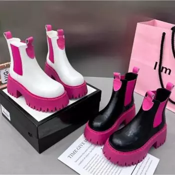 Модные ЖЕНСКИЕ ботинки новые на толстой подошве цветные стильные ботинки высокие складки универсальные удобные ЖЕНСКИЕ ботинки 35