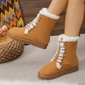 Модные женские ботинки, новые трендовые плюшевые зимние ботинки на платформе, женские модные теплые ботинки, зимняя плоская удобная обувь для женщин 36 бежевый