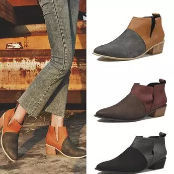 Модные женские ботинки повседневные кожаные на низком каблуке весенние туфли женские резиновые ботильоны с острым носком черные красные Zapatos Mujer752 4 чёрный