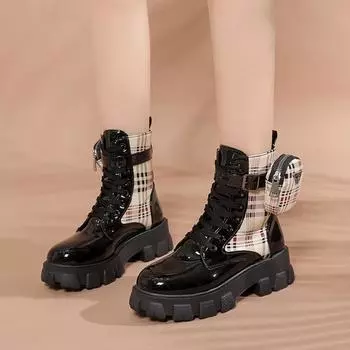 Модные женские ботинки с карманным дизайном на толстой подошве средней длины и белые плюшевые ботинки для женских коротких ботильонов 35