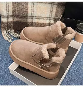 Модные женские ботинки с круглым носком, однотонные зимние ботинки, туфли на платформе без застежек, на низком каблуке для женщин, для отдыха на открытом воздухе, большие размеры, плоская нескользящая обувь 36