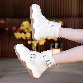 Модные женские ботинки с круглым носком, зимние ботинки на платформе, белые туфли для женщин, массивные, черные, большого размера, теплые, не скользкие, демисезонные, размер 39 35