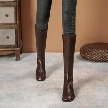 Модные женские ботинки с квадратным каблуком и квадратной головкой 2024 года, новые осенне-зимние ботинки для женщин, нескользящие, для улицы, однотонные женские ботинки 34 чёрный