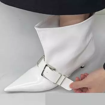 Модные женские ботинки с острым носком, туфли на среднем каблуке, дизайнерские женские ботинки челси с пряжкой, новый зимний тренд 2024 года, готические туфли 35 чёрный