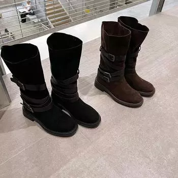 Модные женские ботинки с пряжкой и ремешком, осень-зима, новые ковбойские ботинки в стиле вестерн, женские модные коричневые ботинки на толстой подошве 35