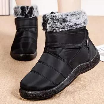 Модные женские ботинки, сохраняющие тепло, меховые, Botas Mujer, элегантные ботильоны для женщин 2024, зимняя обувь, женские, водонепроницаемые, зимние ботинки 35 чёрный