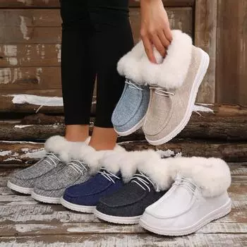 Модные женские ботинки, теплые зимние новые плюшевые ботильоны, женские повседневные хлопковые туфли на плоской подошве, женские однотонные мокасины с круглым носком, обувь для женщин 36 серый