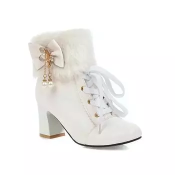 Модные женские ботинки, удобные теплые женские зимние ботинки 2024 года, горячая распродажа, износостойкие нескользящие женские туфли на высоком каблуке Botas Mujer 34 белый