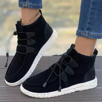 Модные женские ботинки Высокие Удобные С круглым носком На шнуровке Женские Осенне-зимние Повседневные Теплые Короткие ботинки Женские Боты Де Мухер 36 чёрный