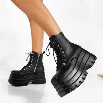 Модные женские ботинки в новом готическом стиле, массивные ботильоны на платформе, женские большие размеры, сексуальные, элегантные, удобные, женские ботинки на платформе 36 чёрный
