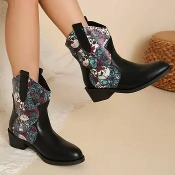 Модные женские ботинки зима 2024 новые модные ботильоны больших размеров с принтом женские туфли в европейском и американском этническом стиле для женщин 35