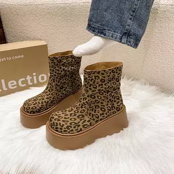 Модные женские ботинки зимние износостойкие леопардовые на танкетке 2024 года, горячая распродажа, новые модные нескользящие туфли для женщин на открытом воздухе Botines Mujer 35 чёрный