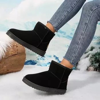 Модные женские ботинки, зимние новые, плюс флисовые, утолщенные, теплые, зимние ботинки, женские, модные, нескользящие, плоские, хлопковые, женские, Botas De Mujer 36 чёрный