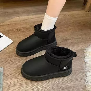 Модные женские ботинки зимние теплые короткие плюшевые 2024 года, горячая распродажа, женские на толстой подошве, средний каблук, водонепроницаемые, повседневные, удобные, зимние ботинки 35 бежевый