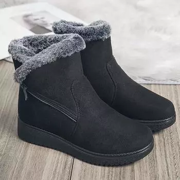 Модные женские ботинки Зимняя повседневная обувь Женская новая обувь для женщин Ботильоны на толстом меху Ботинки женские на платформе Botas Mujer Зимняя обувь 35 чёрный