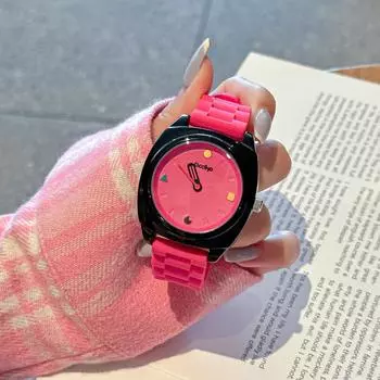 Модные женские часы цвета допамина для студентов, повседневные часы для поездок на работу с силиконовым ремешком
