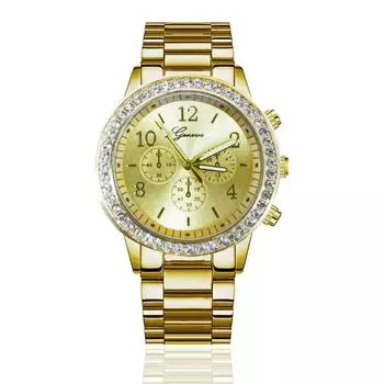 Модные женские часы из нержавеющей стали, женские кварцевые наручные часы для отдыха золотой