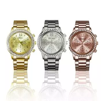 Модные женские часы из нержавеющей стали, женские кварцевые наручные часы для отдыха золотой
