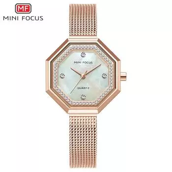 Модные женские часы, изысканный корпус, перламутр, инкрустированный бриллиантами, японский механизм, водонепроницаемый стальной сетчатый ремешок