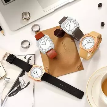 Модные женские часы Кожаные наручные женские часы серебряный/чёрный