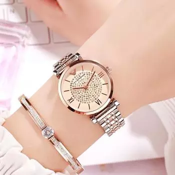 Модные женские часы, легкие роскошные кварцевые часы Starry, женские часы со стальным браслетом Temperament для женщин