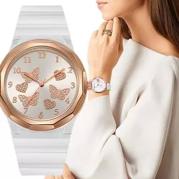 Модные женские часы Роскошные наручные часы Простые женские кварцевые кожаные часы Бабочка Элегантные женские часы Повседневные силиконовые уникальные