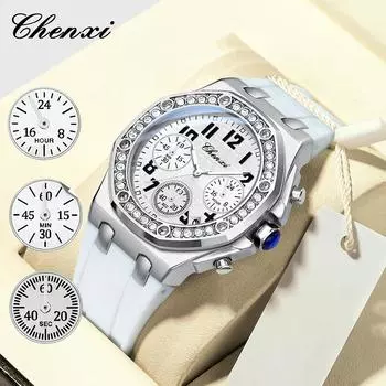 Модные женские часы, роскошные женские кварцевые часы с хронографом, водонепроницаемые, с подсветкой, с датой, с ремешком из ТПУ, женские часы розовый