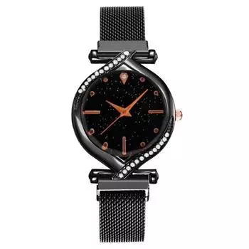 Модные женские часы с изображением звездного неба, инкрустированные бриллиантами, женские часы с ленивым магнитом, железный магнит красный