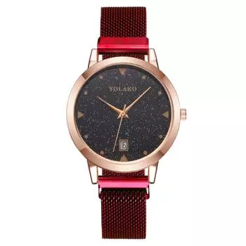 Модные женские часы с календарем и звездами, женские кварцевые часы с миланским ремешком и сетчатым ремешком