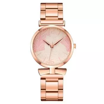 Модные женские часы с принтом в виде листьев и бантом, сетчатый ремень для женщин чёрный