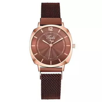 Модные женские часы с рисунком солнца, женские часы с железным ремешком-присоской, кварцевые часы, женские часы коричневый