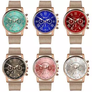 Модные женские часы унисекс, деловые, Женевский бренд, кварцевые наручные часы с римскими цифрами, простые, новые розовый