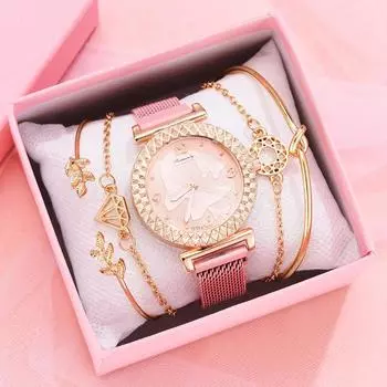 Модные женские часы унисекс, новый стиль, темперамент, магнитная пряжка, сетчатый ремень, трехмерный браслет-бабочка, набор кварцевых наручных часов, регулируемые