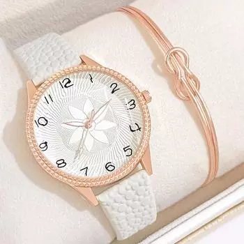 Модные женские часы унисекс, простые модные наручные часы, роскошные элегантные женские кварцевые кожаные часы с цветочным дизайном коричневый