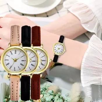 Модные женские часы унисекс с римской шкалой, повседневные, женские, модные, с кожаной полоской, кварцевые часы, универсальные, маленькие женские часы бежевый