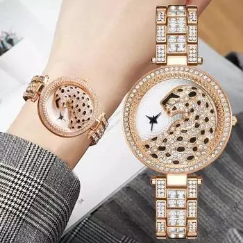 Модные женские часы унисекс со стразами Relogio, новые модные роскошные женские кварцевые наручные часы с леопардовым принтом, женские часы Feminino золотой