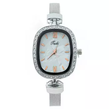 Модные женские часы Женские часы Oval Milanese с сетчатым ремешком Стальной ремень Кварцевые белый