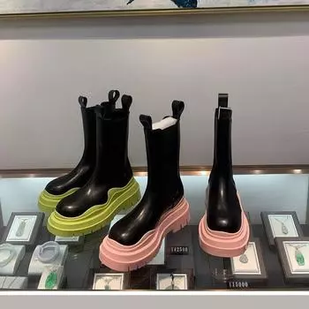 Модные женские черно-белые ботинки челси, весна 2022 года, готическая обувь в стиле панк, ботильоны, модные короткие ботинки на высокой платформе 35