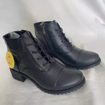 Модные женские черные ботинки и ботильоны из натуральной кожи