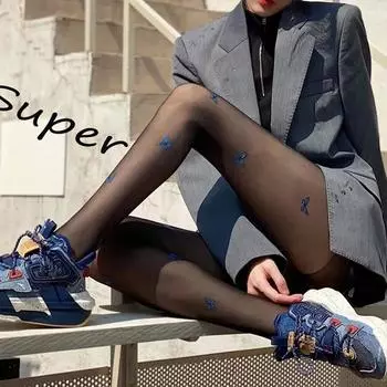 Модные женские черные чулки с защитой от зацепов Blue Butterfly - сексуальные колготки с рисунком в виде носков в виде ананаса Simple Packaging (90-140 Jin)