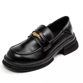 модные женские черные кожаные туфли в британском стиле модные туфли на платформе весна осень ретро мокасины толстый каблук мягкая подошва JK Single Shoes 35