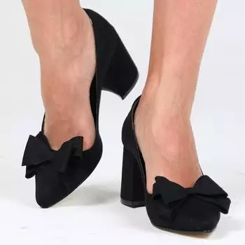 Модные женские черные туфли с бантом