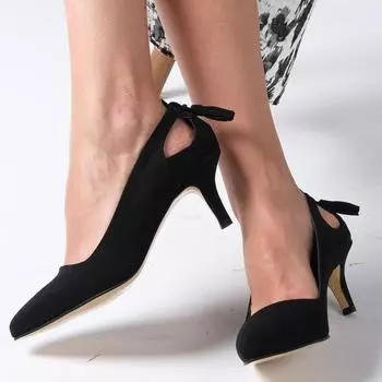 Модные женские черные замшевые туфли на каблуке