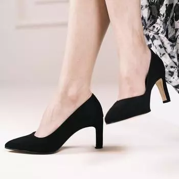 Модные женские черные замшевые туфли на каблуке